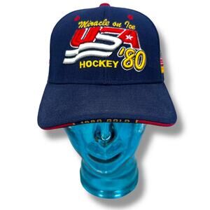 Vintage 1980 Miracle on Ice US Hockey Team Olympics Strapback Hat Blue Y2K New